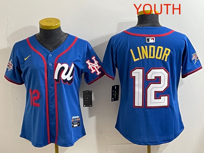 Youth 2025 New York Mets 12 Lindor Blue Nike 2025 MLB All Star Jersey style 007